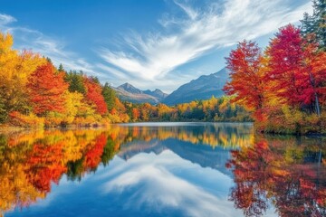 Enchanting fall scenery: vibrant leaves and tranquil lake reflections for nature enthusiasts and outdoor photographers