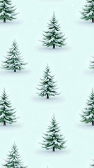Obraz premium A seamless pattern of snowy pine trees on an icy blue background. Detailed branches dusted with snow evoke the serenity of a winter forest, perfect for seasonal designs and decor.