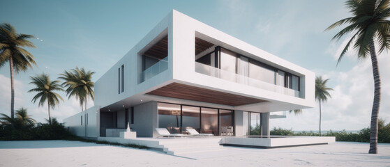  tropical beachfront mansion featuring large sliding glass doors, a private pool