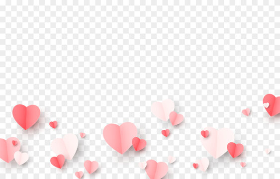 Vector paper hearts png. Heart shaped confetti. Paper origami heart shaped. Valentine's day decorative elements.