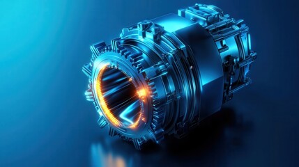 A cutting-edge conceptual design of an energy converter, showcasing intricate machinery and glowing components, reflecting advancements in technology and innovation.