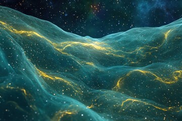 Obraz premium Cosmic waves of energy illuminated by distant stars in a vibrant galaxy