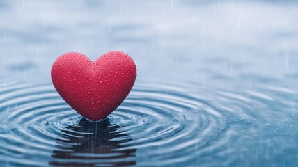 Fototapeta premium Heart ripple effect on a rainy lake, soft misty background, 3D illustration