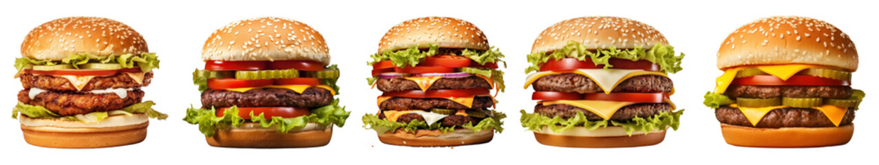 Cheeseburger food png cut out element set, transparent background