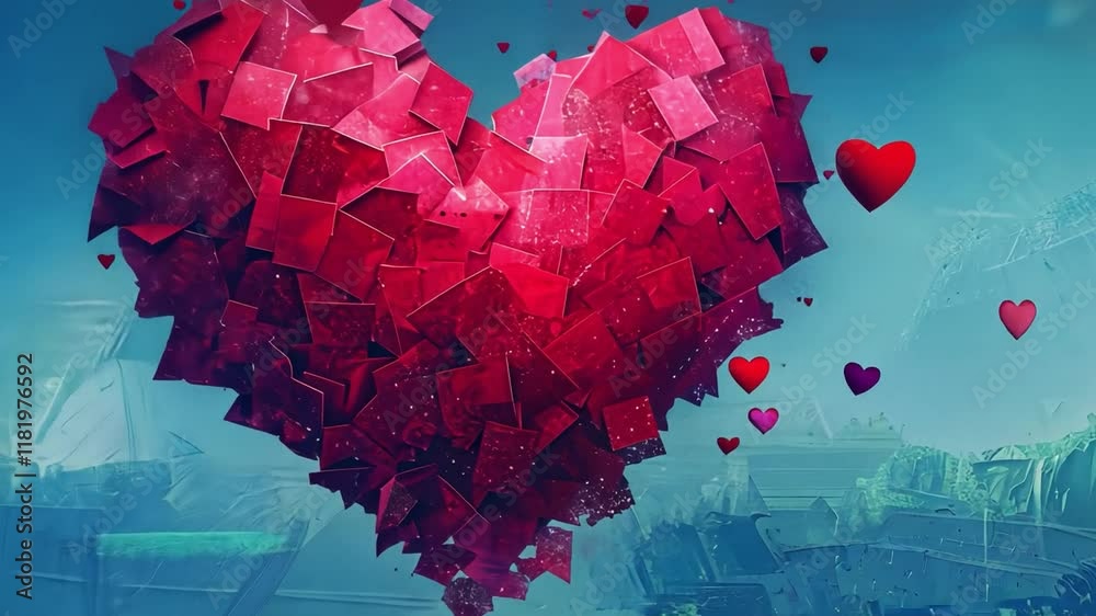 Leinwandbilder a captivating display of a giant heart composed of many smaller hearts dominates the scene, floating