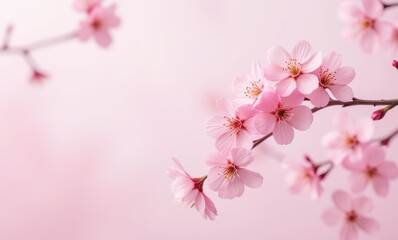 Delicate pink cherry blossom branches