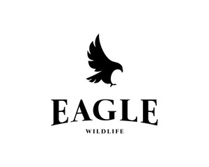 Flying Eagle Hunt Hawk Hunter Bird Prey Silhouette Vintage Flat Vector Logo Design Illustration