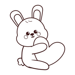 cute hand drawing cartoon bunny with heart coloring page illustration