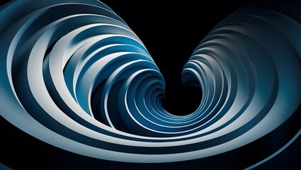 A cinematic, high-contrast photograph features a mesmerizing composition of abstract spirals, reminiscent of whirlpools, swirling downward into an abyss of profound, deep gradients of blue, ranging fr