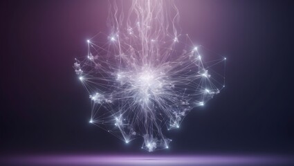 a cinematic photograph of an intricate, abstract network of glowing, neon-like lines and nodes, radiating a soft, ethereal luminescence, suspended against a moody, gradient background of deep, rich pu
