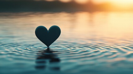 Fototapeta premium Raindrops creating heart ripples in a pond, serene nature, 3D illustration