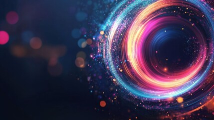 Vibrant Swirling Light Trails with Glowing Particles in Abstract Design