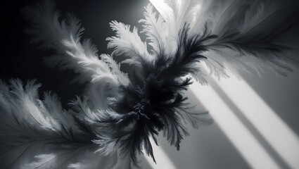 Obraz premium Moody atmospheric photography featuring an abstract background with intricately interwoven patterns of diffuse light and dark shadows, masterfully balancing contrast and harmony, evoking a sense of my