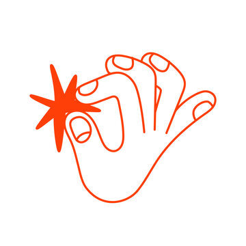 Vector simple linear illustration, hand poster, logo, print design template, hand drawn hand holding star, gesture in minimal modern art style