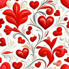 Vibrant Red Heart Patterns on a White Background for Romantic and Love-Themed Designs