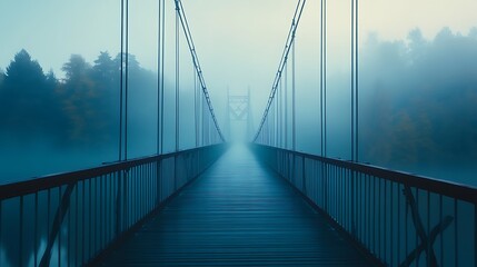 Fototapeta premium Bridge over the river in a foggy morning