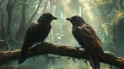 Fototapeta premium Two Ravens in a Mystical Forest