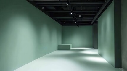 Obraz premium Minimalist industrial space design modern art gallery interior photography soft lighting contemporary aesthetic