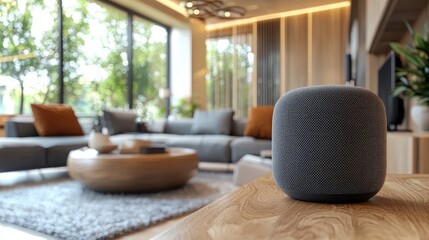 Smart Speaker in Modern Living Room 3D Illustration