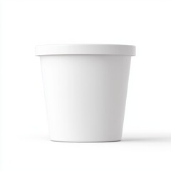A plain white container with a round shape, suitable for various uses like storage, gardening, or packaging.