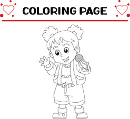 singer girl is waving hand coloring page for kids