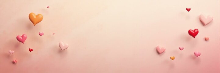Fototapeta premium Floating hearts of various colors and sizes on a light background, love and romance concept, Valentine's Day.