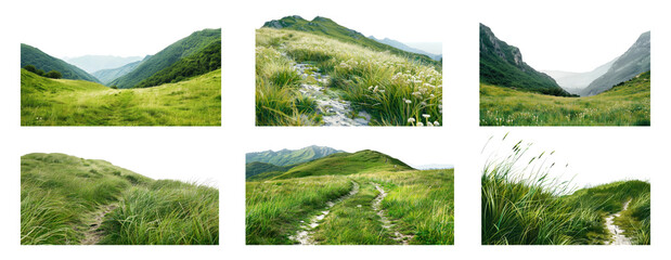 Mountain landscape border png cut out element set, transparent background