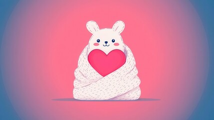 emotional value. A cozy blanket wrapped around a glowing heart, symbolizing comfort and emotional connection, flat design illustration