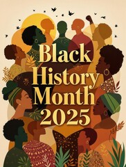 Naklejka premium Diverse silhouettes celebrating black history 2025 with vibrant colors and cultural symbols