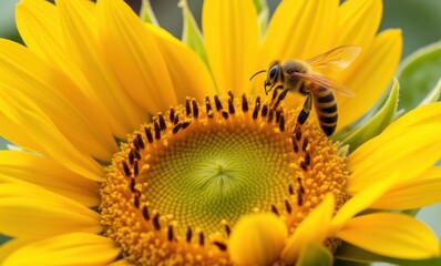 Bee pollinating a vibrant sunflower