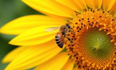 Bee pollinating a vibrant sunflower