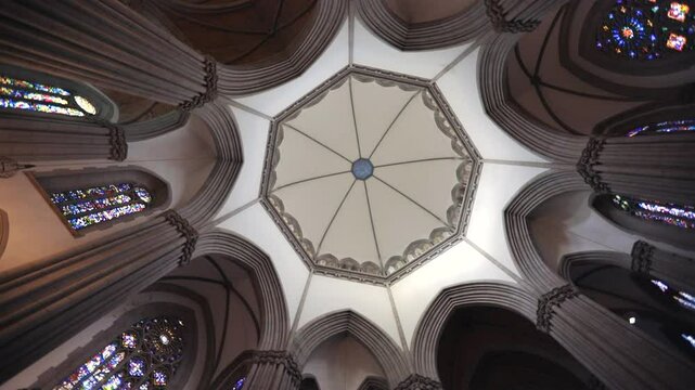 Rotating view of the ceiling of Se Metropolitan Cathedral in Sao Paulo, Brazil