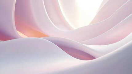 Minimalist white 3D background with overlapping layers of curved sheets and soft light effects for an elegant design