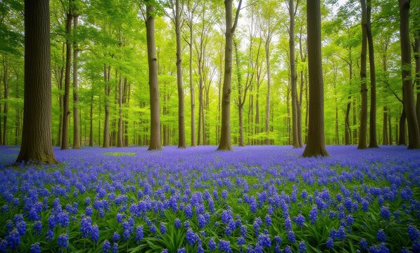 Vibrant bluebell forest in springtime