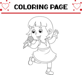 pretty girl is singing coloring page for kids