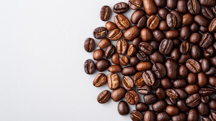 Fototapeta premium Mixing light and dark coffee beans in a flat lay arrangement kitchen food photography natural lighting aesthetic presentation