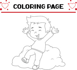 cute little boy is falling down pink cloud coloring page for kids