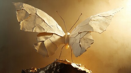 Western Monarch Day Abstract textured butterfly sculpture with warm neutral background