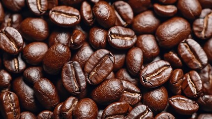 Macro closeup of roasted coffee beans top view food photography natural environment high-quality image for coffee lovers