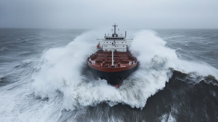 Massive ship navigating rough ocean waves amidst a stormy weather adventure