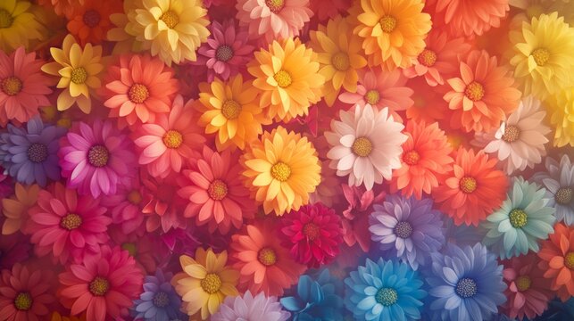 Fototapeta Gerbera flowers in various colors creating a vibrant and cheerful spring background, ideal for valentine's day or mother's day celebrations, symbolizing love, joy, and the beauty of nature