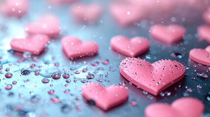 Fototapeta premium Twinkling heart patterns in rainy night sky, magical romantic scene, 3D illustration