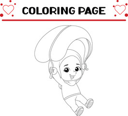 young happy girl is flying coloring page for kids