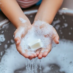 Fototapeta premium Health warning promoting safety in child lifestyle habits with handwashing practices at home