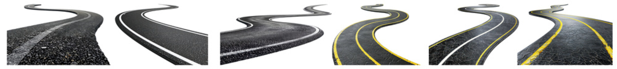 Fototapeta premium Asphalt road png cut out element set, transparent background