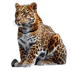 A majestic leopard sitting gracefully with a focused gaze.