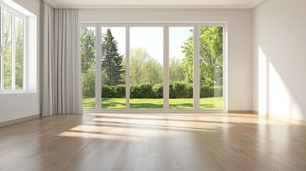 Obraz premium Contemporary empty living room with garden view