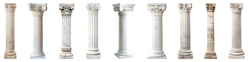 Classic greek pillar architecture png cut out element set, transparent background