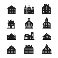 Fototapeta premium Collection of Black and White Building Silhouettes