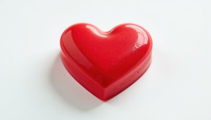 A single heart shaped shiny red object on white background, representing love, affection, passion and care.